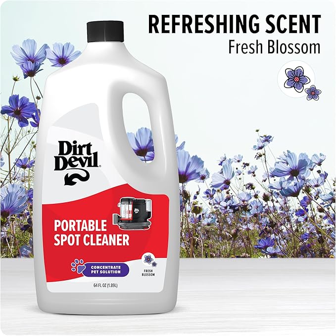 Dirt Devil Pet Portable Spot Cleaner Solution, 64 oz., Fresh Blossom Scent, Upholstery and Carpet Shampoo Solution, Eliminates Pet Messes and Odors, Pair with Dirt Devil Portable Spot Cleaners