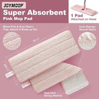 JOYMOOP Flat Mop, Microfiber Mops for Floor Cleaning, 60" Long Handle with Flexible 13" Flat Head, Pink