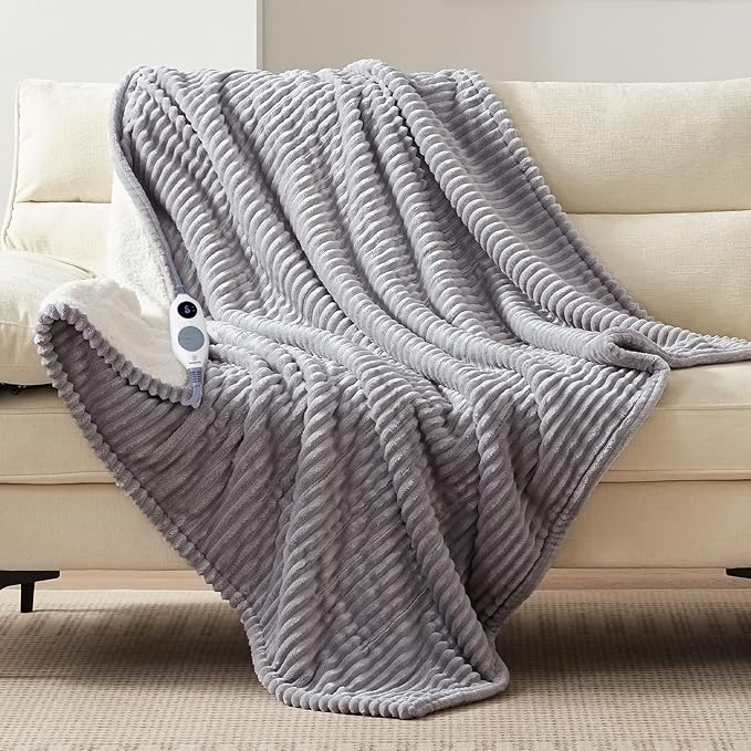 Westinghouse Heated Throw Blanket, Soft Flannel Sherpa Electric Throw with 6 Heating Levels & 2-10 Hours Auto Shut Off, Fast Heating & ETL Certification, Machine Washable, 50x60 Inch, Light Grey