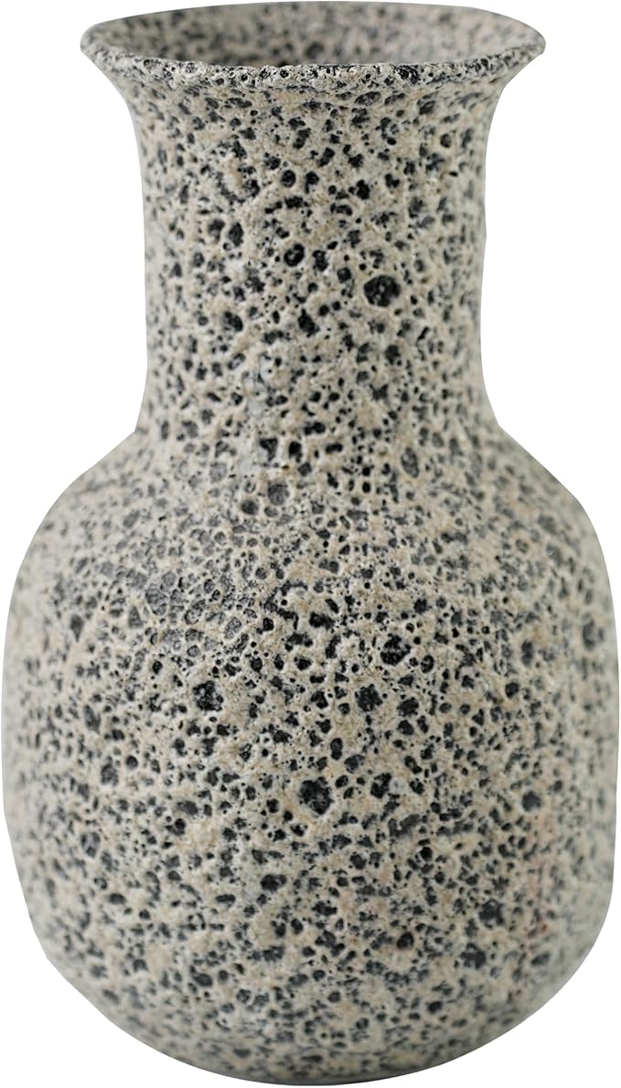 Rustic Pottery Ceramic Vase - Vintage Farmhouse Style Decor, White Grid Ceramic Vases for Home Decor, Modern Farmhouse Decor (White)