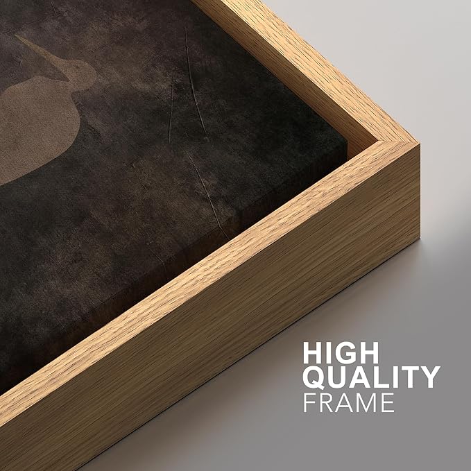 SIGNFORD Framed Canvas Print Wall Art Set Abstract Crane Silhouettes Vintage Dark Tones Illustration Modern Art Decorative Nordic Nature for Living Room, Bedroom, Office - 24"x36"x2 Natural