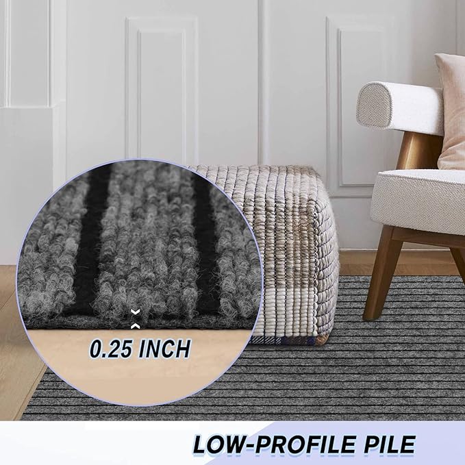 Custom Size Backed Non-Slip Area Rugs Runner, Easy Clean, Waterproof Runner Rugs for Hallway Entryway, Kitchen, Laundry, 3FT x 42FT, Gray Stripe