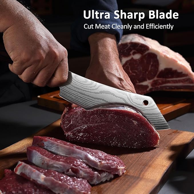PAUDIN Meat Cleaver 8 Inch Butcher Knife, High Carbon Stainless Steel Cleaver Chef Knife, Sharp Kitchen Knife Heavy Duty Meat Cutting Knife, Wood Handle