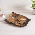 Handcrafted Cat Shaped Decorative Tray, Authentic Thai Wood with Vibrant Hand-Painted Details, Unique Artisan Serving Tray for Home Decor & Display