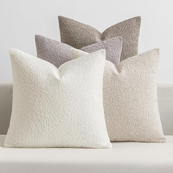 MIULEE Pack of 4 Decorative Textured Boucle Throw Pillow Covers 20x20 Inch Neutral Accent Solid Pillow Cases Soft Couch Cushion Covers for Modern Farmhouse Boho Chair Sofa Bed Livingroom Home Decor