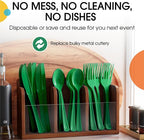 Party Solids Emerald Green Plastic Silverware Heavy Duty 150 Pieces Green Plastic Cutlery Sets, Utensil Sets, 50 Of Each Forks, Knives & Spoons Disposable Cutlery Set, Flatware Set For Party Supplies