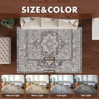 Washable Rugs for Living Room 5x7 Area Rug Soft Living Room Rug Carpet-Rugs for Bedroom Vintage Oriental Floral Dining Room Non Slip Grey