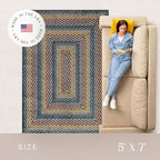 Maples Rugs Marion Bohemian Braided Design Print Area Rug – Made in USA – Low Pile, Non Slip Pet-Friendly Mat for Bedroom, Office, Living & Dining Room, 5' x 7', Multi-Color