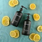 Glass Kitchen Soap Dispenser Set with Ceramic Tray,16.9 floz Hand and Dish Soap Dispenser for Kitchen and Bathroom Decor,Kitchen Accessories(Black Bottles +Black Pumps)