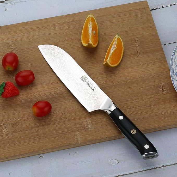 Qin Dynasty Series Santoku knife Pro Kitchen Knife 6.8 Inch Chef's knife High Carbon Damascus Steel Sharp paring knife with Ergonomic Handle