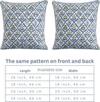Ridhi Light Steel Blue Block Print Cotton Throw Pillow Covers for Decorative Couch Pillows for Living Room, Chic Boho Cute Outdoor Valentine Pillows Covers Gifts 16x16 Inches