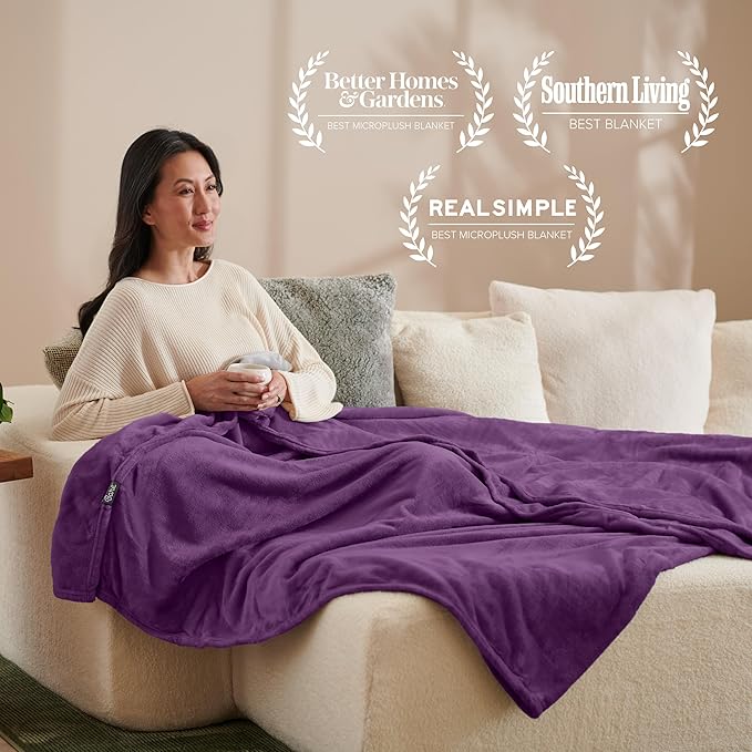 Bare Home Fleece Blanket - Full/Queen - Ultra-Soft Lightweight for Bed, Sofa, and Couch - Luxury Microplush - Cozy Warm Blanket (Full/Queen, Plum)