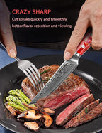 Steak Knives Set of 4, Ultra Sharp Non Serrated Kitchen Steak Knife 5 Inch - Damascus Steel & Resin Handle - Xuan Series (Sunset Red)