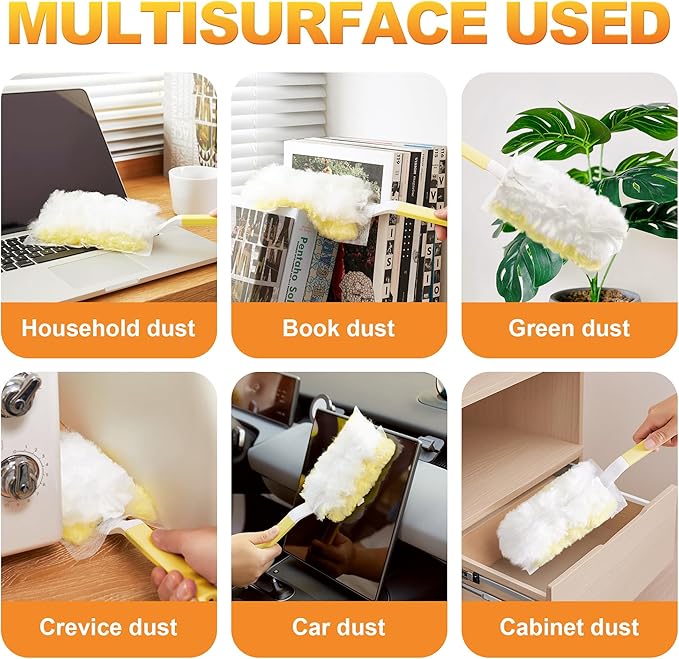 JOYMOOP Disposable Duster for Cleaning, with 2 Handles & 24 Ct Blue Heavy Duty Refills for Swiffer Feather Duster, Household Cleaning Tool for Electronics, Dusting Furniture, Blinds, Pet Hair