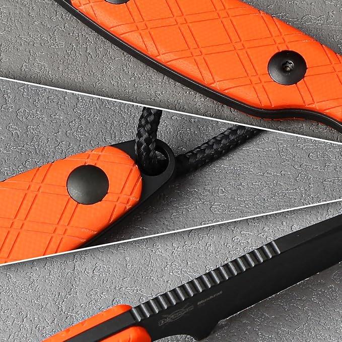 Kizer Muskrat Fixed Blade Knife, 3.15 In D2 Blade EDC Knife Argyle Pattern Orange G10 Handle Neck Knives for Men Women, Outdoor Hunting Hiking Survival Camping Knives with Sheath, 1064M2