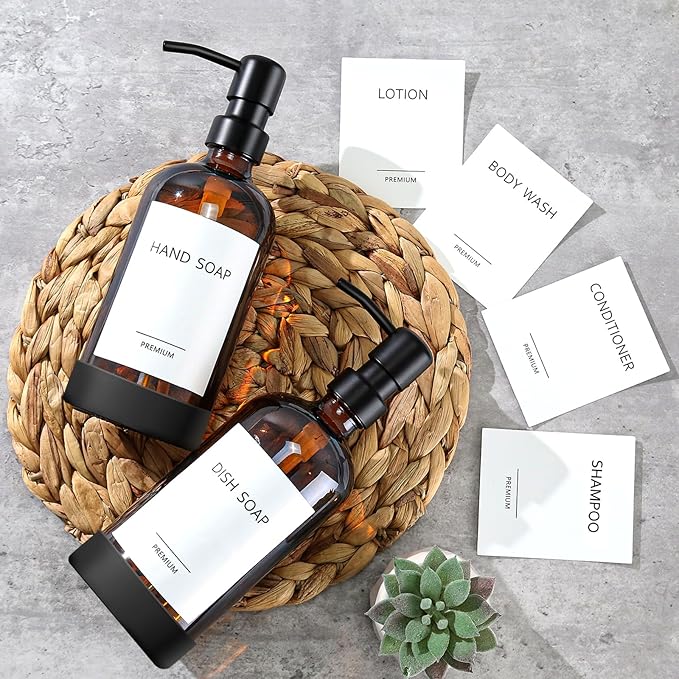 GMISUN Amber Glass Soap Dispenser with Silicone Sleeve Boot, 2 Pack Bathroom Hand Soap Dispensers with Pump, 17 Fl Oz Kitchen Hand and Dish Soap Dispenser Set, Liquid Soap Dispensers Bottle