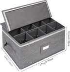 Stemware Storage Cases, Wine Glass Storage Box Containers for Glassware or Crystal, Holds 12 Red or White Wine Glasses, Hard Top and Sides (Grey)
