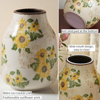 Levvohd Vintage Ceramic Vase, 7.7 Inch Yellow and Beige Sunflower Floral Modern Flower Vases for Home Decor Aesthetic Living Room Bookshelf Office Tuscan Decorations (Conical)