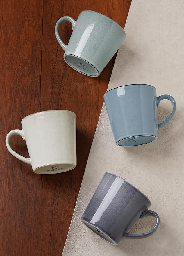 famiware Coffee Mug Set of 4, Annecy 14 oz Ceramic Reusable Cups Set with Handle, Microwavable and Dishwasherable Stoneware Drinkware Set for Tea, Milk, Water, Misty Blue