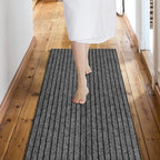 Custom Size Backed Non-Slip Area Rugs Runner, Easy Clean, Waterproof Runner Rugs for Hallway Entryway, Kitchen, Laundry, 3FT x 47FT, Gray Stripe