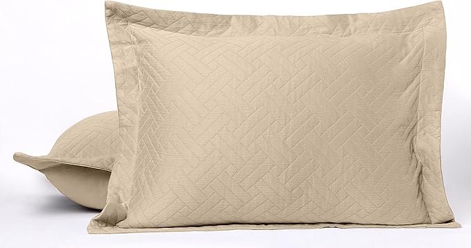 Threadmill Cotton King Pillow Shams Set of 2 | Luxury All-Season 100% Cotton Pillow Covers | Criss Cross Lightweight, Soft, Cozy Decorative Bed Pillow Shams | Beige