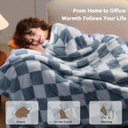 Heated Electric Blanketc Throw, 50X60 Heating Blanket with 10 Heat Levels & 8 Hours Auto Off for Lap, Misty Blue Checkered Plaid Soft Sherpa Blankets Warmer Gifts for Couch Grandma Women Adults, ETL
