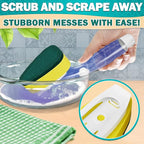 Dish Sponge with Handle – High-Density Absorbent Dish Washing Brush with Handle for Quick & Easy Dishwashing – Non-Scratched Cellulose, Leak-Proof Design for No-Mess Soap Application & Comfortable Use