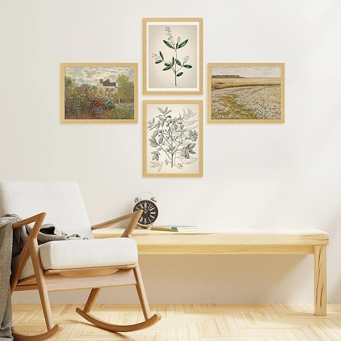 SIGNWIN Framed Poster Bathroom Decor 11"x14"x 4 Natural, Wall Art Room Decor Multicolor for Living Room, Bedroom, Office Autumn Spring Rustic Flower Landscape Classic Vintage Retro Illustrations