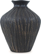 Black Ceramic Vase 7.95 Inch – Handmade with Hand-Painted Gold Detailing – Sculptural Art Decor for Modern Minimalist Home – Organic Tabletop Flower Vase for Living Room or Shelf