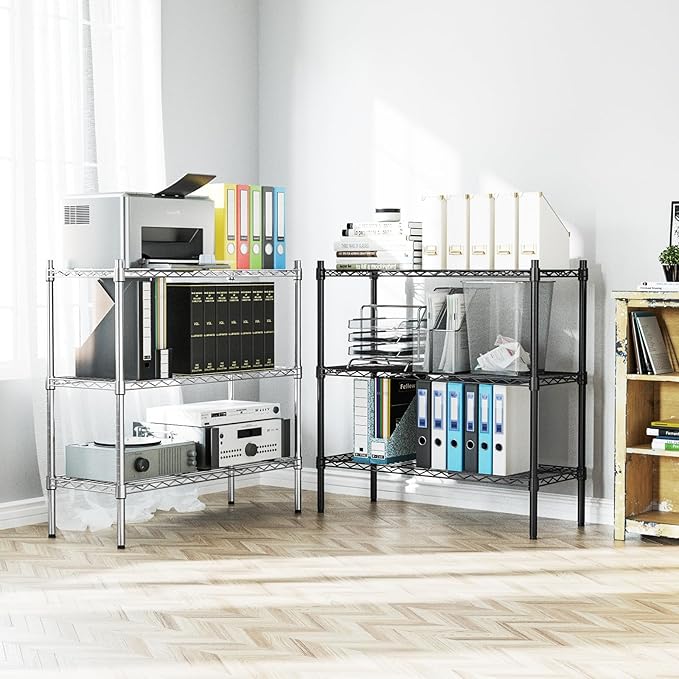 Auslar 3-Shelf Storage Wire Shelves Heavy Duty 3 Tiers Standing Shelving Units Adjustable Metal Organizer Wire Rack, Black