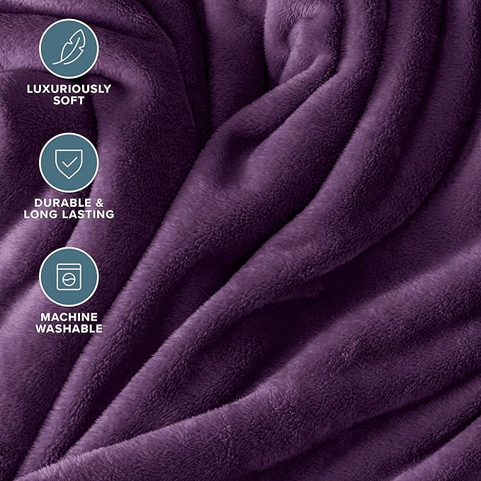 Bare Home Fleece Blanket - Full/Queen - Ultra-Soft Lightweight for Bed, Sofa, and Couch - Luxury Microplush - Cozy Warm Blanket (Full/Queen, Plum)