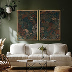 SIGNFORD Framed Canvas Print Wall Art Set Vintage Botanical Floral Dark Green and Rust Toned Illustration Modern Art Decorative Nordic Nature for Living Room, Bedroom, Office - 16"x24"x2 Natural