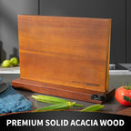 Magnetic Knife Block, Acacia Wood Magnetic Knife Holder for Kitchen Counter Universal Knife Block Without Knives (12 x 10 With Sharpener)