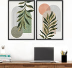 SIGNFORD Framed Canvas Print Wall Art Set Jungle Palm Leaf Geometric Polygons Abstract Shapes Illustration Modern Art Decorative Nordic Nature for Living Room, Bedroom, Office - 16"x24"x2 Black