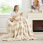 Cozy Bliss Luxury Sherpa Throw Blanket for Couch, Premium Reversible Buffalo Plaid Thick Throw, Warm Cozy Soft Blanket for Home and Gifts (Beige, 60" x 80")