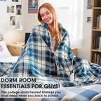 Heated Electric Blanket Twin Size,62X84 Heating Blanket with 10 Heats Levels&8 Hours Auto Off&Timer,Blue Plaid Soft Cozy Sherpa Blankets Warmer Gifts for Grandma Women Adult,Fast Heating Washable,ETL