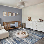 GENIMO 8x10 Area Rugs, Machine Washable Rugs for Living Room, Non Slip Indoor Modern Rug，Low Pile Lightweight Blue Print Carpet for Bedroom Dining Room Home Office, Blue Ivory