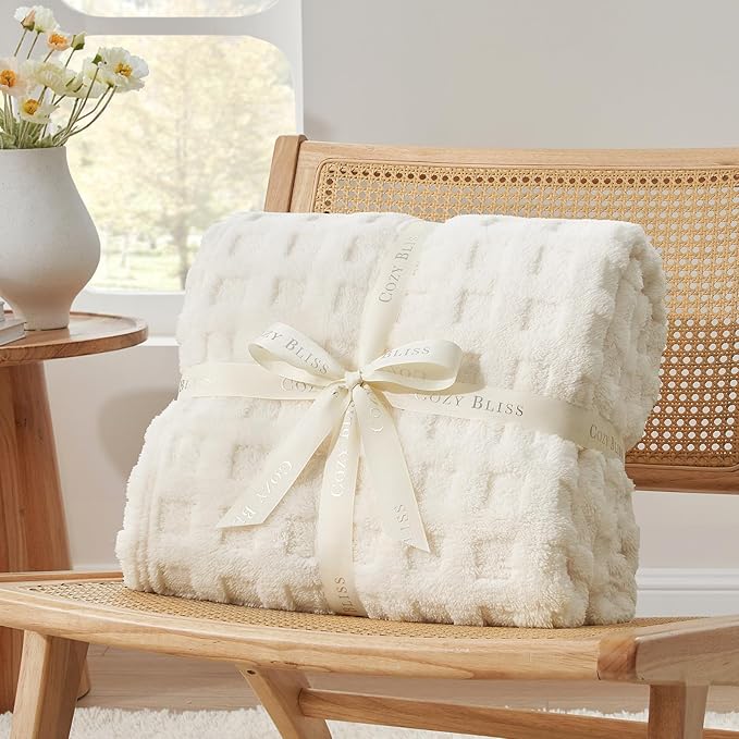 Cozy Bliss Soft King Size Waffle Blanket - Lightweight Cozy Blankets Gift for Women,Cute Checkered Throws Blanket for Bed, Couch and Sofa,Ivory,108x90 Inches