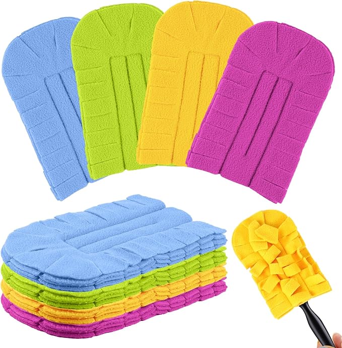 Zubebe 12 Pcs Duster Refill Reusable Fleece Duster Refills Feather Flat Dusters Multi Surface Washable Cleaning Pads Tools for Home, Blinds, Car, Pet, Furniture, Fans (Red,Yellow,Green,Blue)