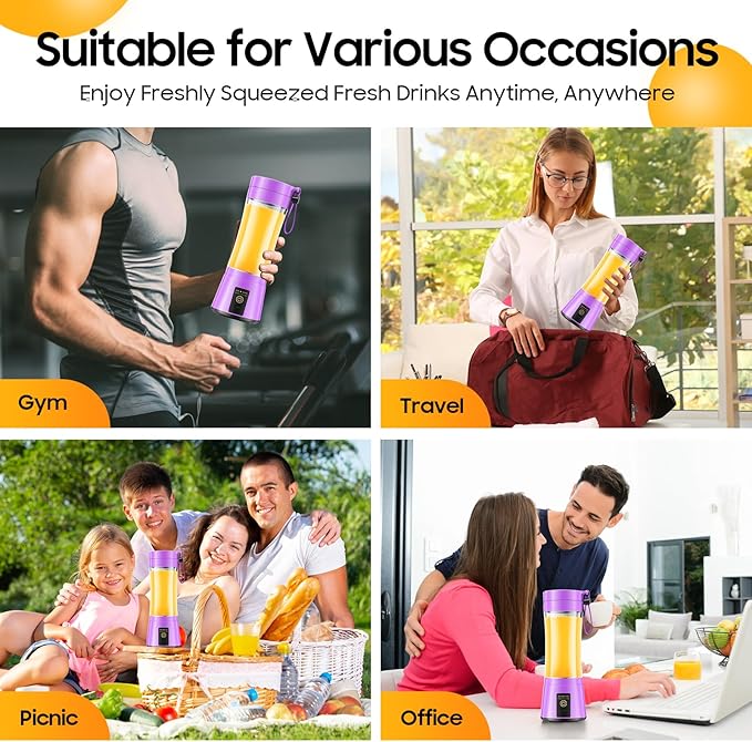 Portable Blender Make Shakes and Smoothies - USB Rechargeable Personal Size Mini Blender Freshly Squeezed, 380Ml BPA Free Travel Cup in Picnic/Office/Gym