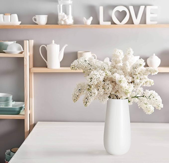 D'vine Dev 10 Inch White Elegant Oval Ceramic Vase for Flowers, Home Décor Vase with Design Box, VS-LD-B-4