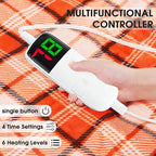 Electric Heated Blanket King Size, 90X100 Orange Blanket with Dual Control&10 Heats Levels&Timer for Bed,Large Plaid Sherpa Heating Blankets Warmer Gifts for Women Grandma Halloween Home Decor, ETL