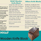24 Slot Knife Block without Knives, Built-in Sharpener, NHAF Premium Wooden Knife Storage Block, Rubber & Acacia Wood Knife Block, Kitchen Knife Holder (3 gifts accessories included)