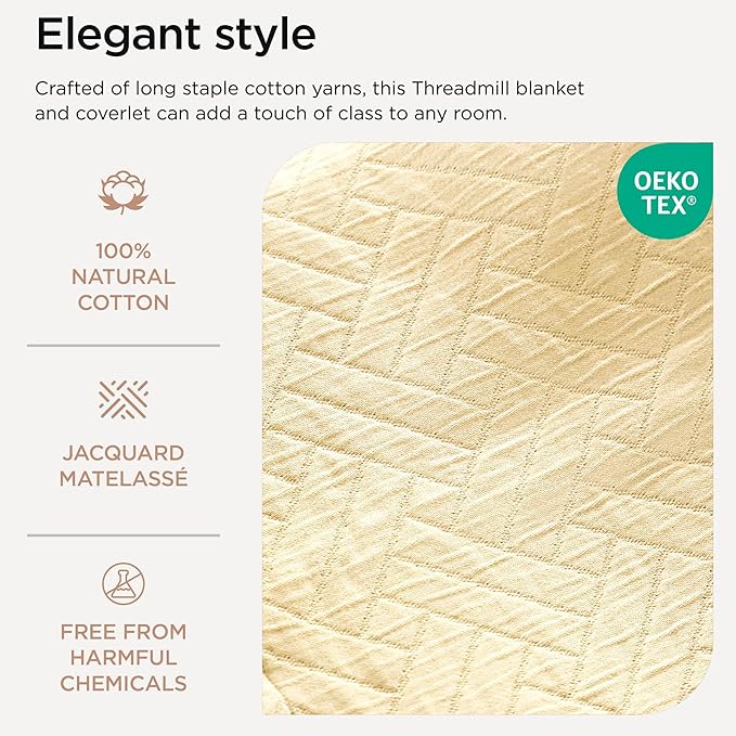 Threadmill Luxury Cotton Blankets for Twin Size Bed | All-Season 100% Cotton Twin Blanket for Bed | Criss Cross Jacquard Lightweight, Soft & Cozy Coverlet, 350GSM, 68 x 90 inches | Vanilla Cream