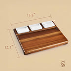 Shanik Large Acacia Wood Charcuterie Board Set – Includes 3 Removable Ceramic Bowls & Serving Utensils, Elegant Entertaining Gift for Any Occasion