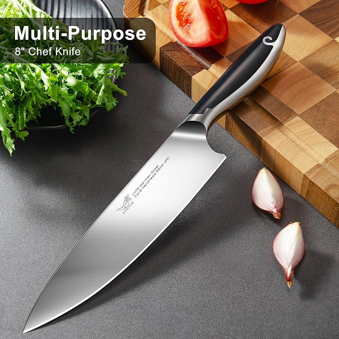8 Inch German Chef Knife in EN1.4116 High Carbon Steel, Ultra Sharp Non-Slip Full-Tang Handle Kitchen Knife, Dishwasher Safe Rust Resistant Chefs Knife, Thoughtful Birthday Gifts for Women