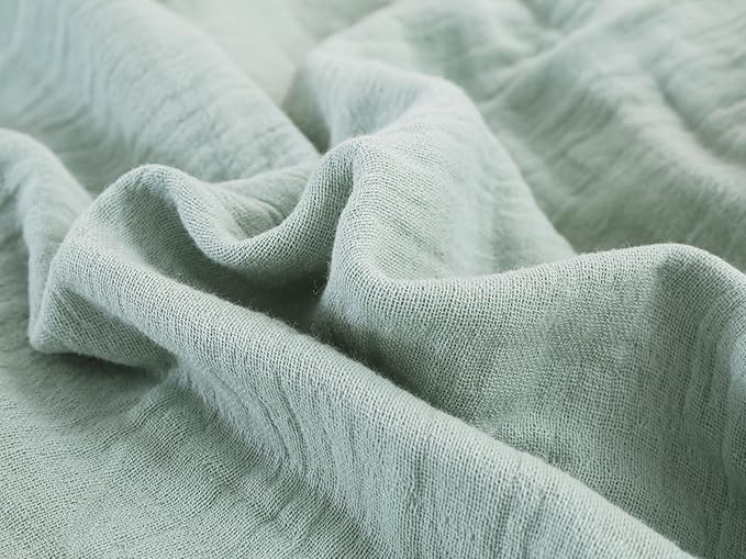 100% Cotton Muslin Throw Blanket for Bed, Couch, Small, Decorative, Soft, Pre-Washed, Breathable and Lightweight Gauze Blanket with Tassels, Suitable for All Seasons, Sage Green, 50"x60"