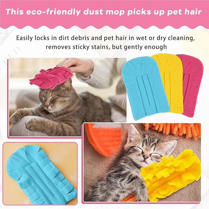 Zubebe 12 Pcs Duster Refill Reusable Fleece Duster Refills Feather Flat Dusters Multi Surface Washable Cleaning Pads Tools for Home, Blinds, Car, Pet, Furniture, Fans (Watermelon Red,Blue,Yellow)