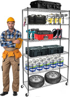 YNN Storage Shelves,2100Lbs 6 Tier Heavy Duty Metal Rolling Shelving Unit with Wheels & 8 Hooks, Adjustable Garage Wire Rack for Kitchen, Bathroom,Industrial,Pantry(36" W x 14" D x 72" H,Black)