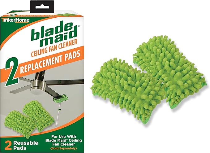 Blade Maid Microfiber Ceiling Fan Blade Cleaner Pads | Reusable Duster Replacement Pads for Blade Maid with Extendable Pole, Wall Duster, Removes Cobwebs | Size 4.9" x 7.7" (Pack of 2)